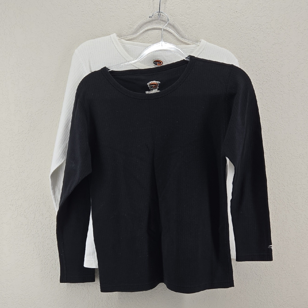 Champion Duo Fold Long Sleeve Ribbed Tee in Black and White Size Large
